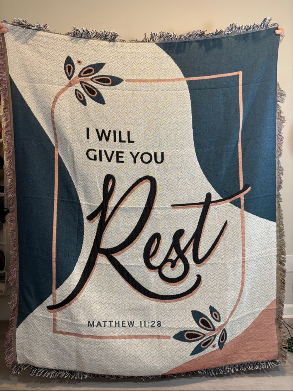 Matthew 11:28 Bible Verse Woven Throw Blanket I Will Give You Rest